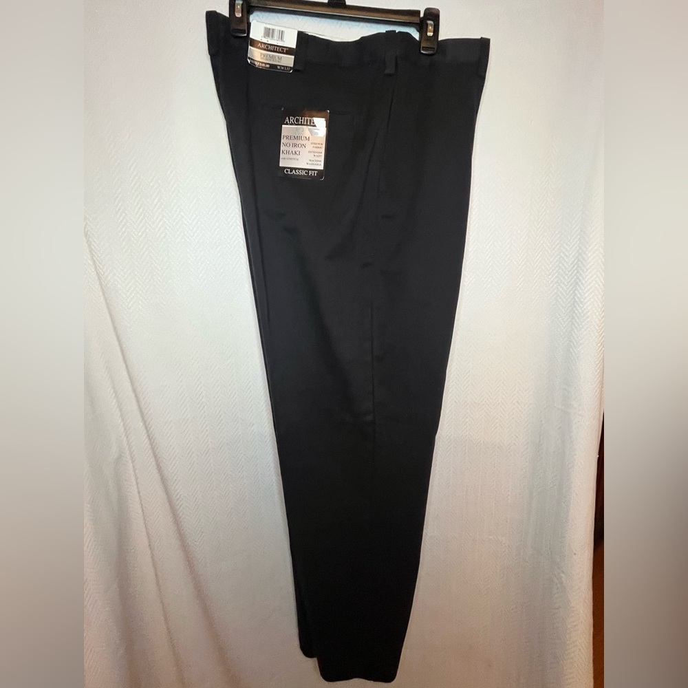 NEW black premium Dress Khakis No iron Pants flat front cotton 38W x 32L classic - Picture 3 of 5